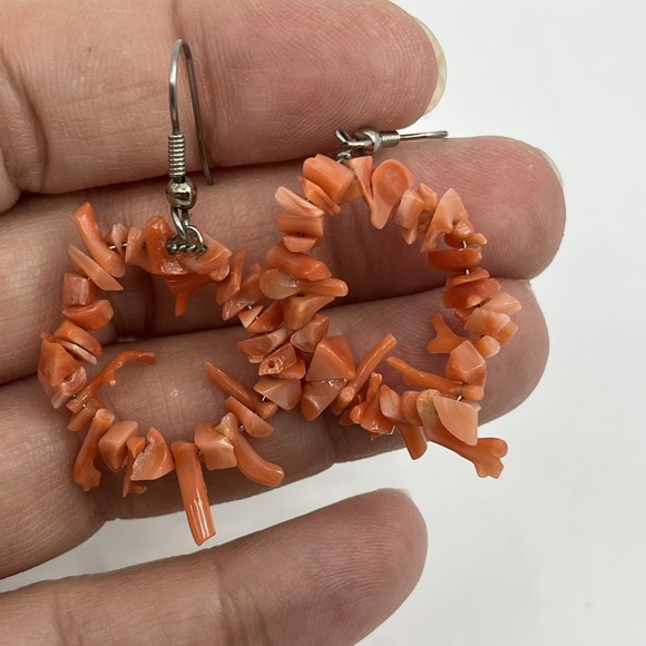 Vtg Natural Pink Coral Earrings Round Pierced natural 1.25"‎ Beach Boho - Picture 2 of 7